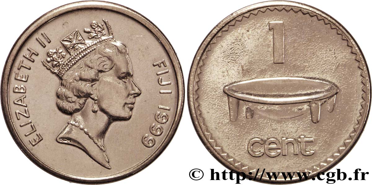 FIDJI 1 Cent Elisabeth II / plat Tanoa Kava 1999 Royal Canadian Mint, Ottawa SPL 