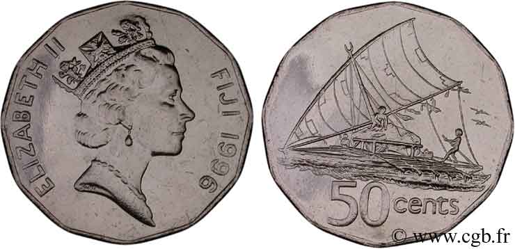 FIDJI 50 Cents Elisabeth II / bateau traditionnel fidjien 1996 Royal Mint, Llantrisant SPL 
