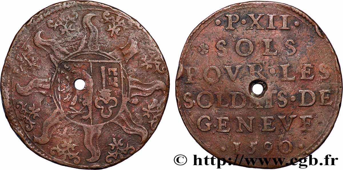 SWITZERLAND - REPUBLIC OF GENEVA 12 Sols 1590 Genève VF