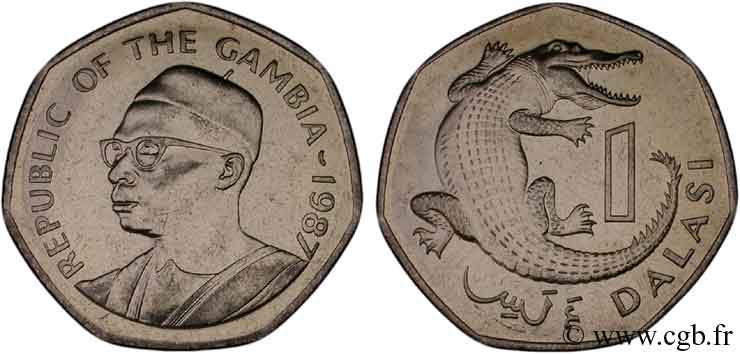 GAMBIA 1 Dalasi Sir Dawda Jawara / crocodile 1987  MS 
