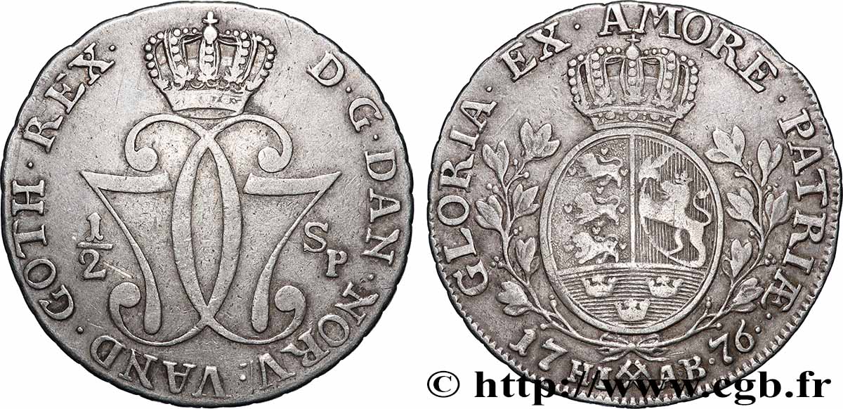 NORWAY - KINGDOM OF NORWAY - CHRISTIAN VII 1/2 Speciedaler 1776 Kongsberg SS