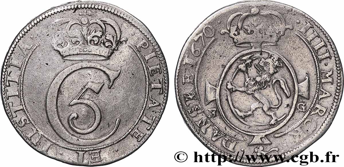 NORWAY - KINGDOM OF NORWAY - CHRISTIAN V 4 Mark 1670 Konsberg XF