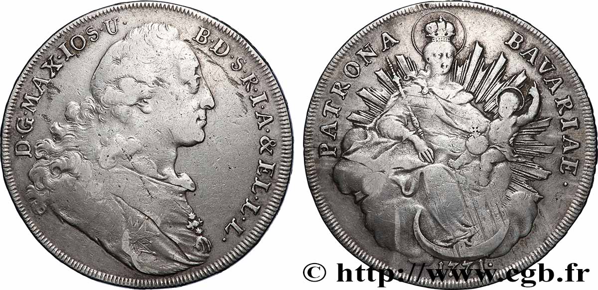 GERMANY - ELECTORATE OF BAVARIA - MAXIMILIAN III JOSEPH 1 Thaler 1771 Amberg VF