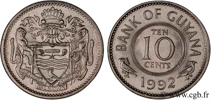 GUYANA 10 Cents armes du Guyana 1992  SPL 