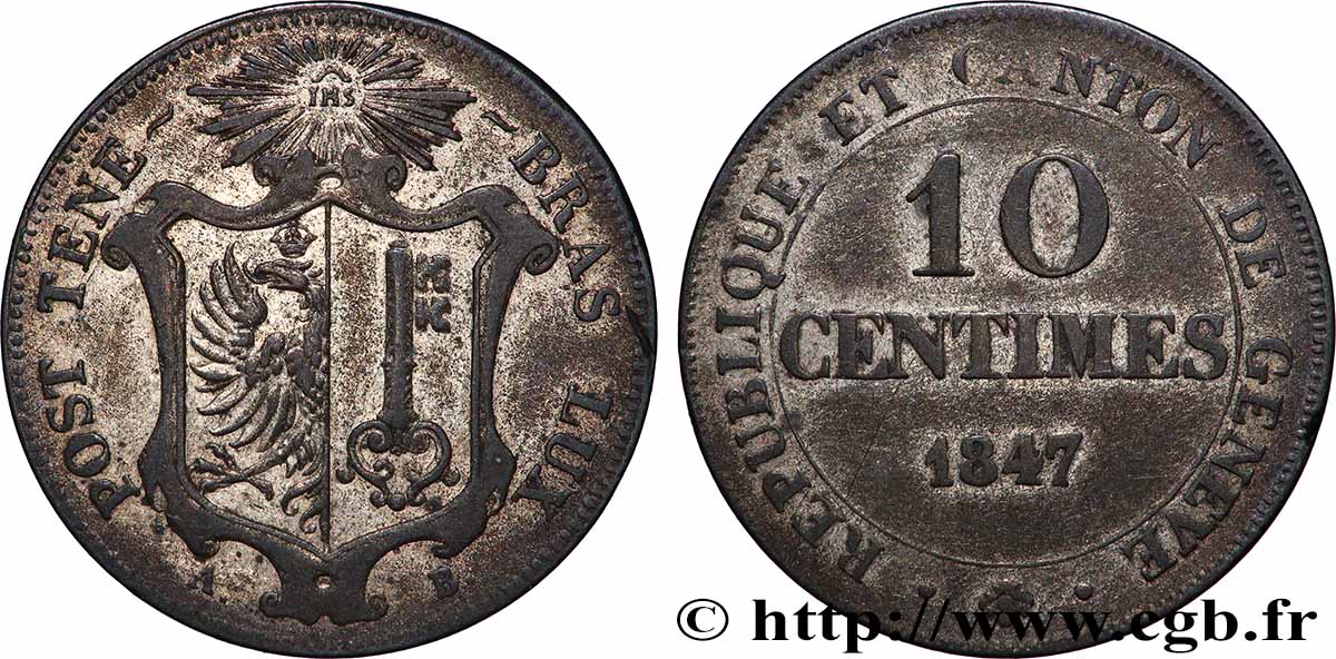 SUISSE - RÉPUBLIQUE DE GENÈVE 10 Centimes 1847 TTB