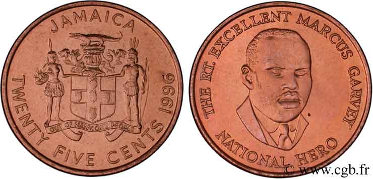 JAMAIKA 25 Cents armes / Marcus Garvey, héros national 1996  fST 