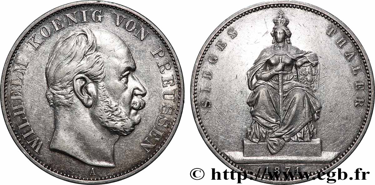 ALLEMAGNE - ROYAUME DE PRUSSE - GUILLAUME Ier 1 Thaler à l’occasion de la victoire sur la France 1871 Berlin TTB+