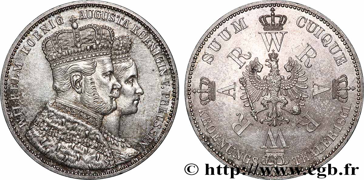 ALLEMAGNE - PRUSSE 1 Thaler couronnement de Guillaume Ier et Augusta 1861 Berlin TTB+