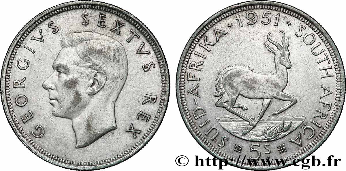 AFRIQUE DU SUD 5 Shillings Georges VI 1951 Pretoria TTB