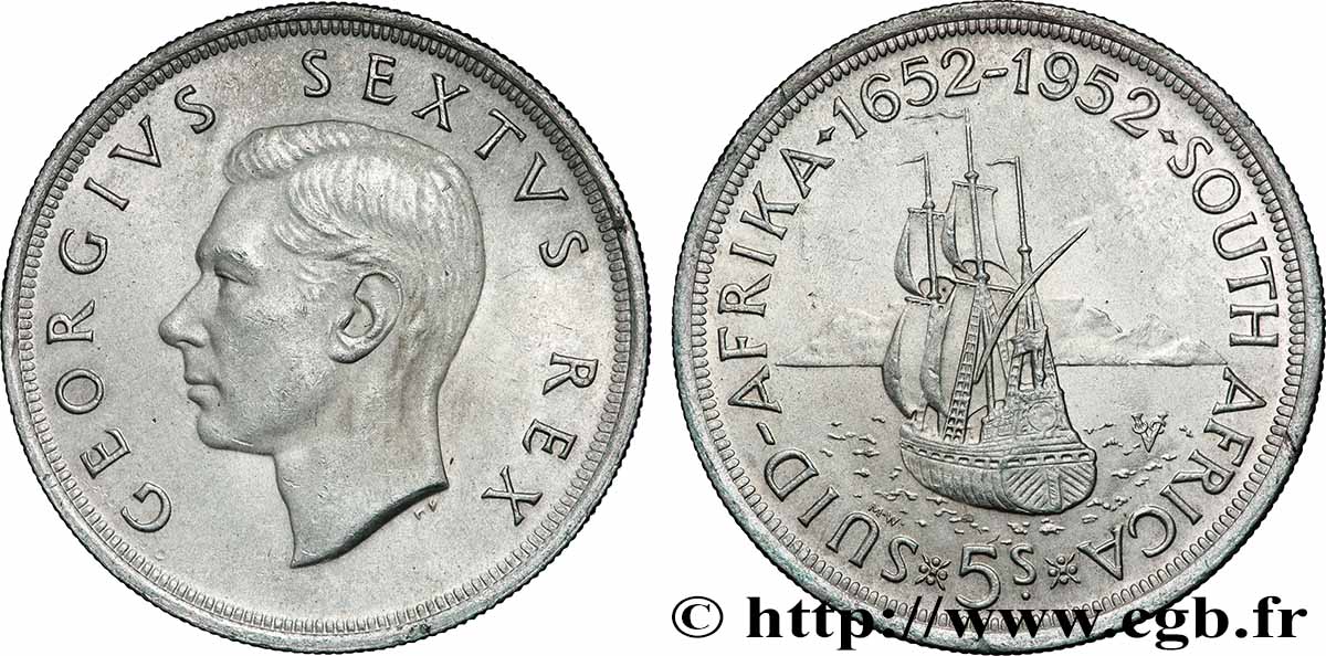 SüDAFRIKA 5 Shillings 300e anniversaire fondation de la ville du Cap 1952 Pretoria fVZ