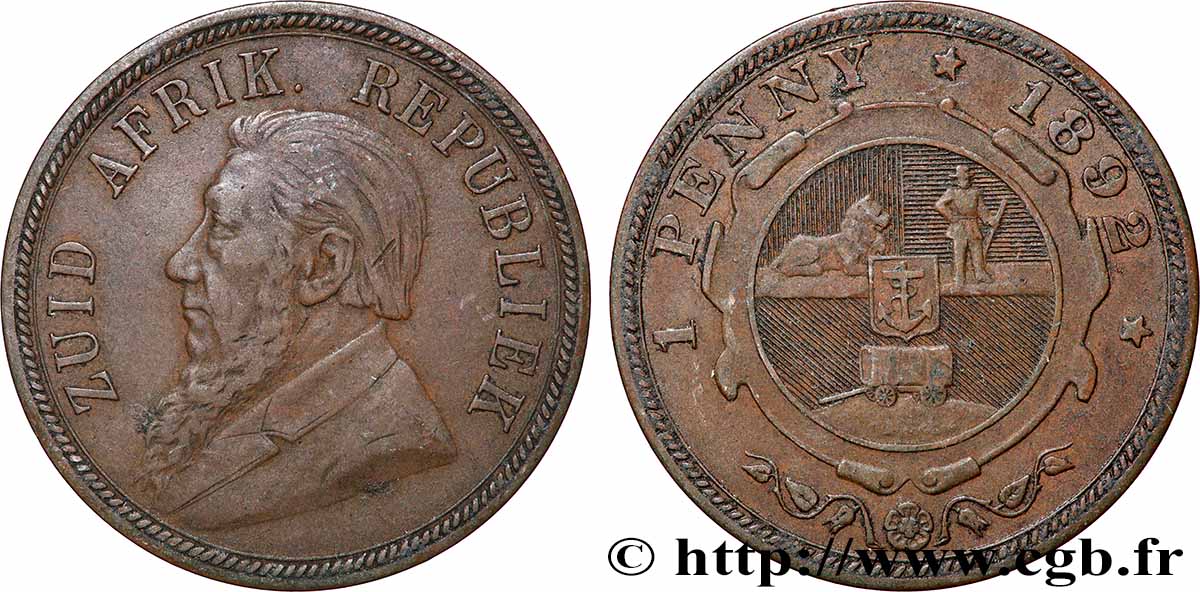 AFRIQUE DU SUD 1 Penny président Kruger 1892 TB+