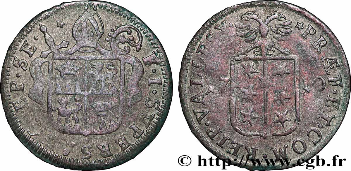 SUISSE - CANTON DU VALAIS 1 Batzen canton du Valais (Sitten) frappe au nom de l’évêque François-Joseph Supersaxo 1710 TB+