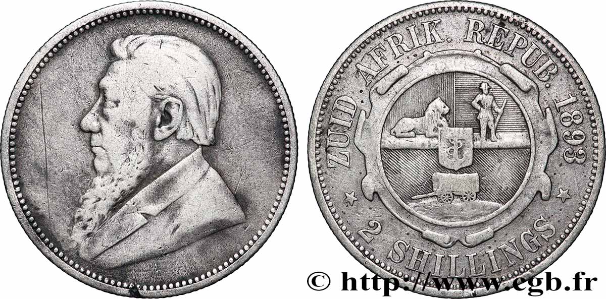 SOUTH AFRICA 2 Shillings Président Kruger 1893 VF