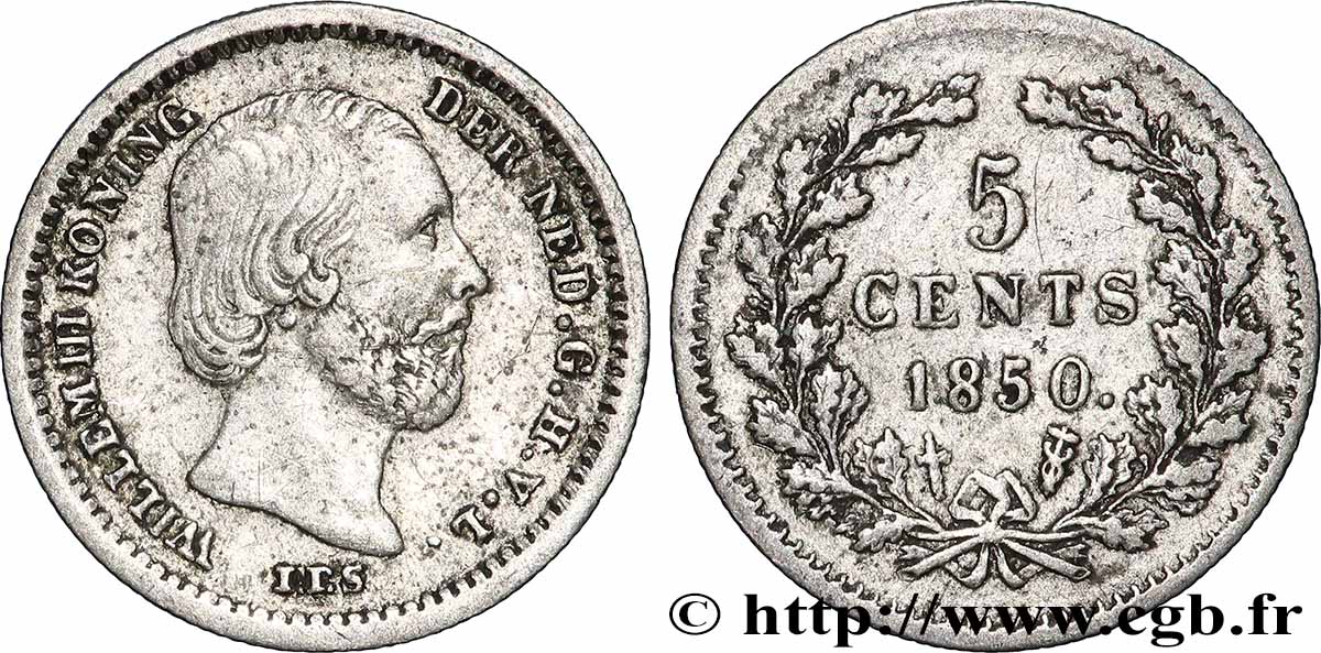 PAYS-BAS 5 Cents Guillaume III 1850 Utrecht TTB