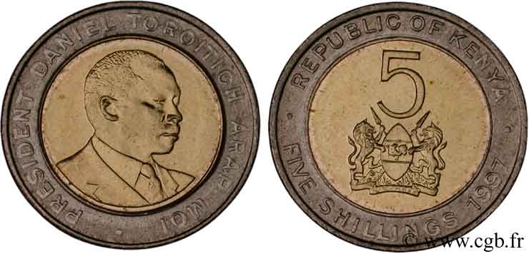 KENIA 5 Shillings Président Daniel Arap Moi 1997  fST 
