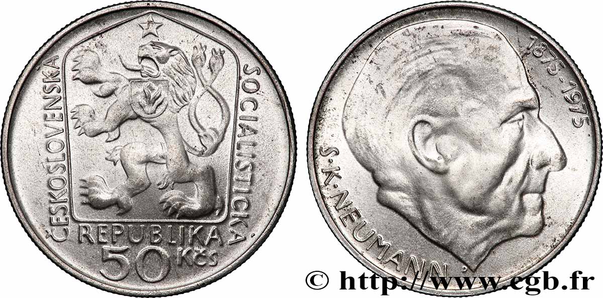 CZECHOSLOVAKIA 50 Korun Centenaire de la naissance de S. K. Neumann 1975 AU
