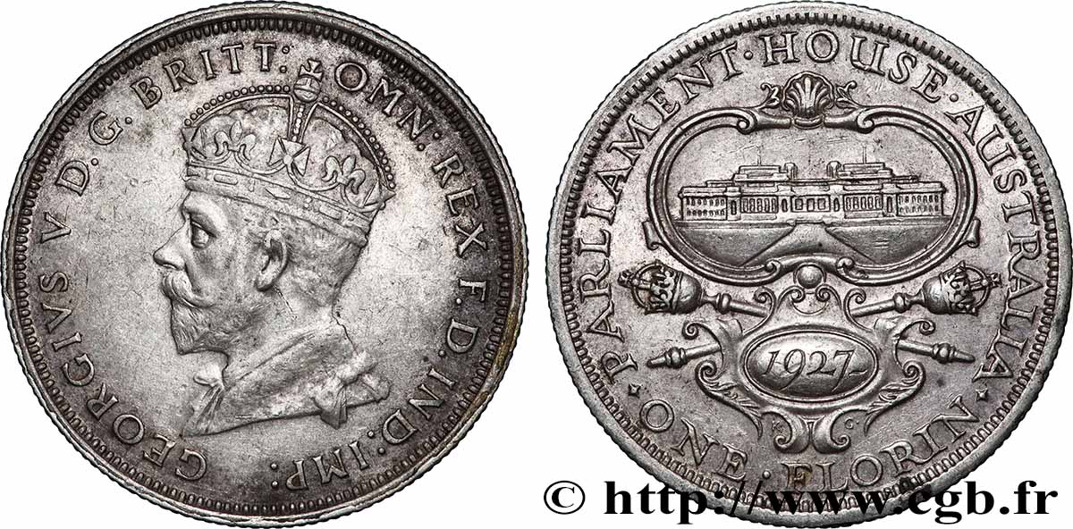 AUSTRALIE 1 Florin Georges V - inauguration du Parlement 1927 Melbourne TTB+