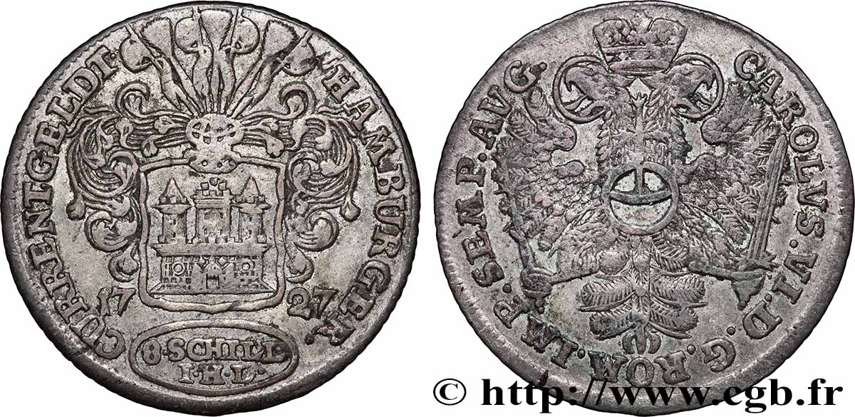 GERMANY - FREE CITY OF HAMBURG 8 Schilling 1727 Hambourg XF