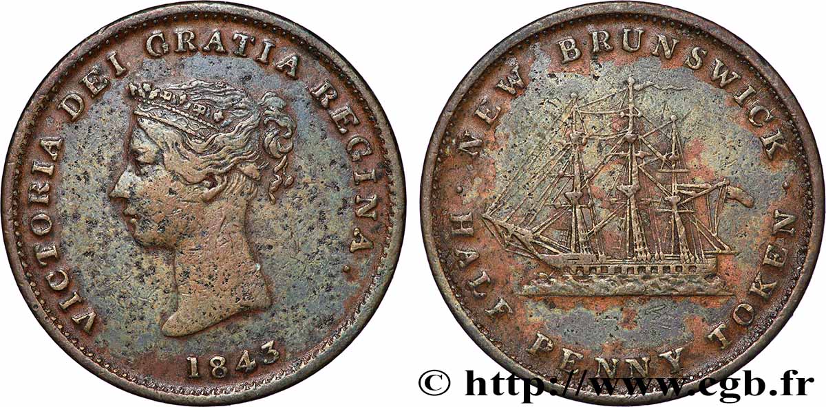 CANADA - NOUVEAU BRUNSWICK 1/2 Penny Victoria 1843 TB+