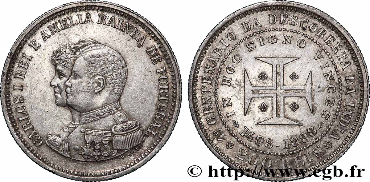 PORTUGAL 200 Réis Charles Ier et Amélie 1898 TTB+