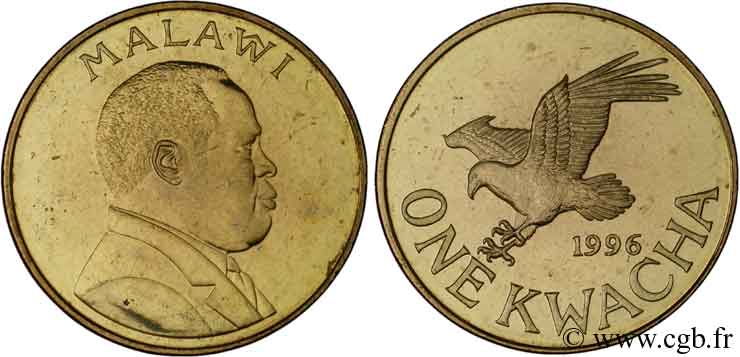 MALAWI 1 Kwacha Bakili Muluzi / aigle pêcheur 1996 Royal Mint MS 