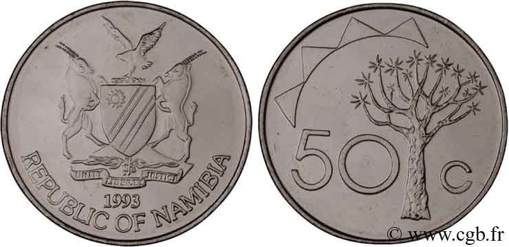 NAMIBIE 50 Cents armes / Aloe dichotoma “arbre carquois” 1993  SPL 