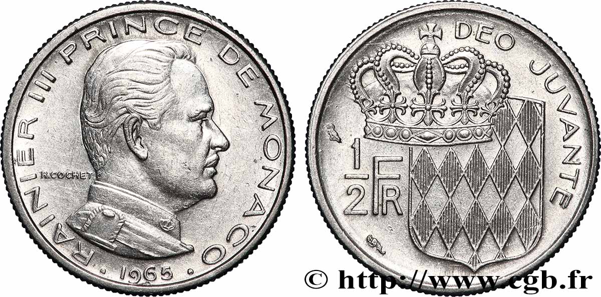 MONACO 1/2 Franc Rainier III 1965 Paris SUP