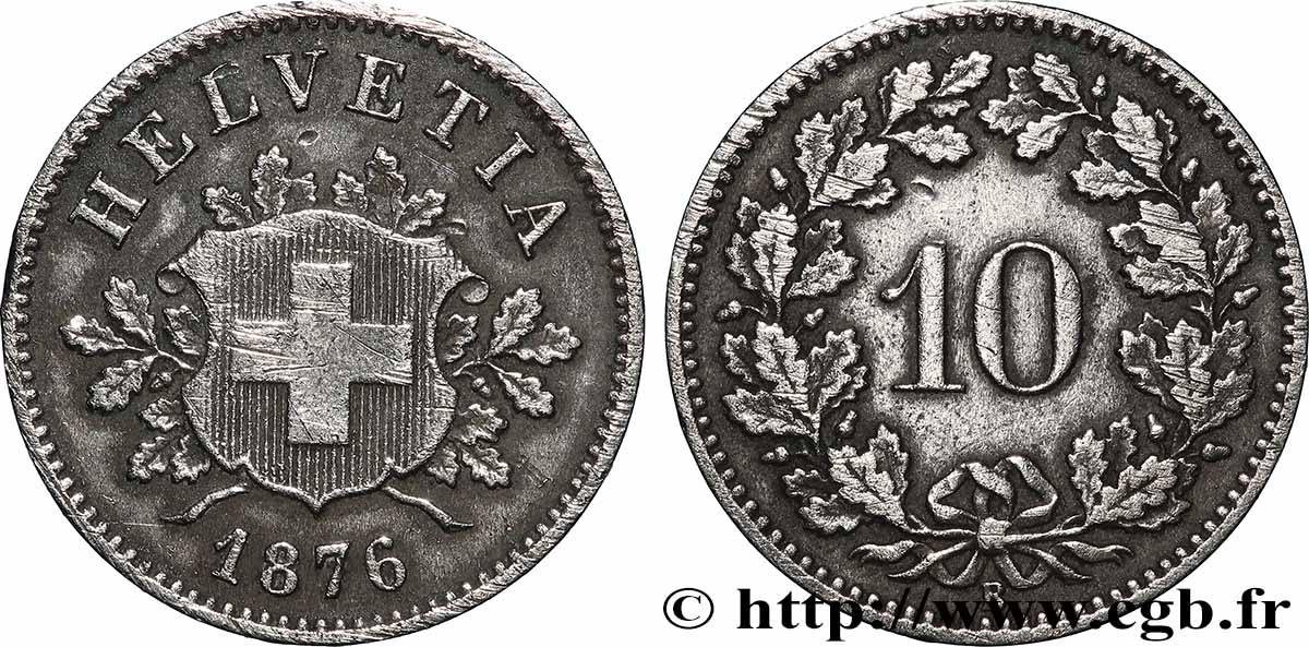 SCHWEIZ 10 Centimes (Rappen) croix suisse 1876 Berne - B SS