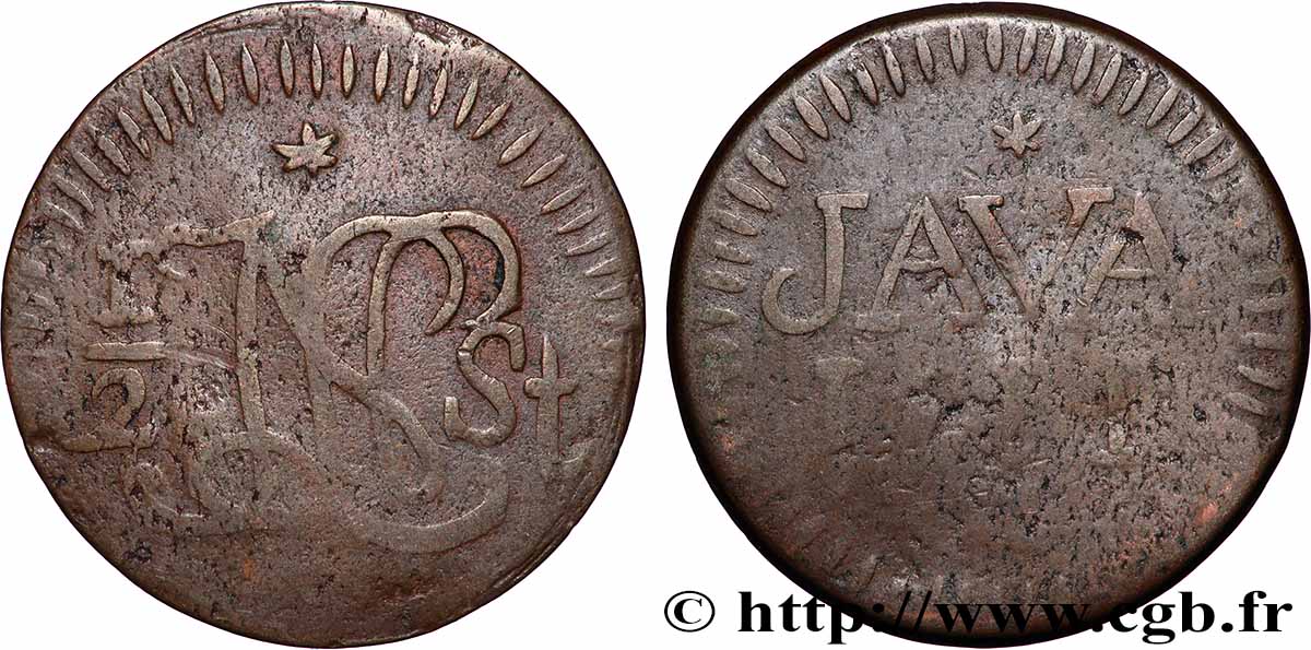 NETHERLANDS INDIES 1/2 Stuiver Louis Napoléon pour Java 1811 Harderwijk F