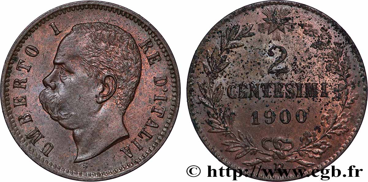 ITALY 2 Centesimi Humbert Ier 1900 Rome - R AU