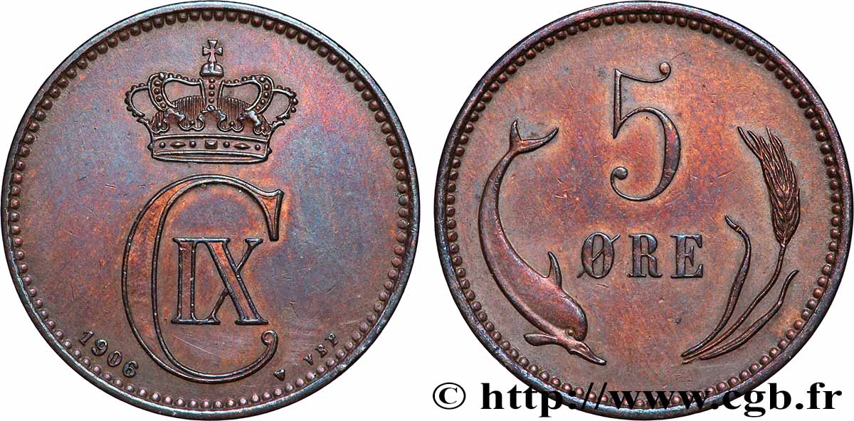 DENMARK 5 Ore Christian IX 1906 Copenhague AU