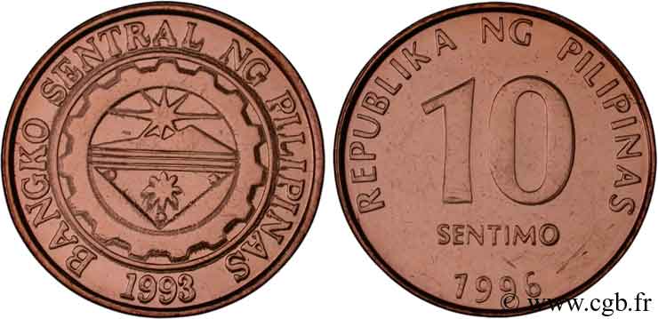 PHILIPPINES 10 Sentimos sceau de la Banque Centrale des Philippines 1996  SPL 