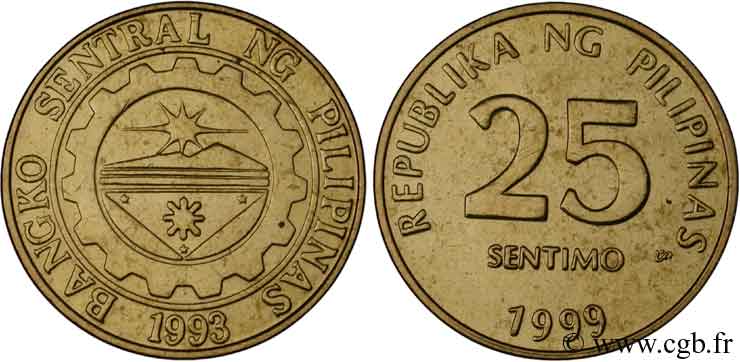 PHILIPPINES 25 Sentimos sceau de la Banque Centrale des Philippines 1999  SPL 