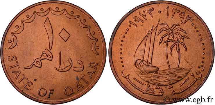 QATAR 10 Dirhems emblème du Qatar 1973  SPL 
