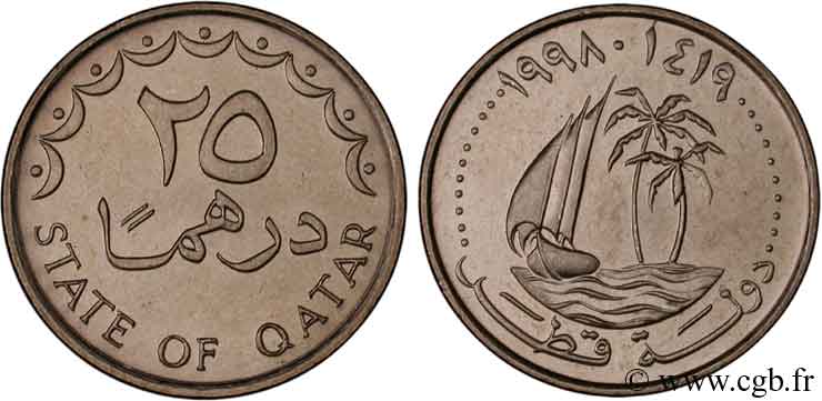 QATAR 25 Dirhems emblème du Qatar 1998  SPL 