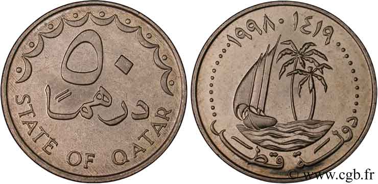 QATAR 50 Dirhems emblème du Qatar 1998  SPL 