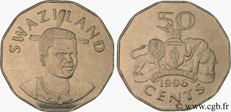 SWAZILAND 50 Cents Roi Msawati III / emblème national 1996  SPL 