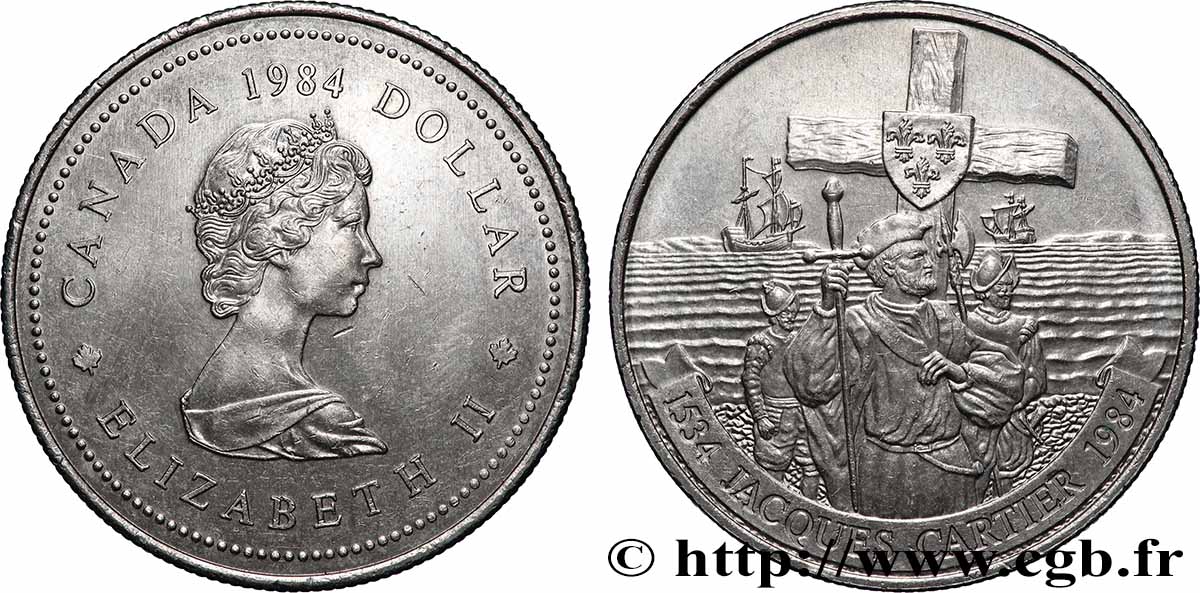 KANADA 1 Dollar Elisabeth II / 400e anniversaire de l’arrivée de Jacques Cartier 1984 OIttawa VZ