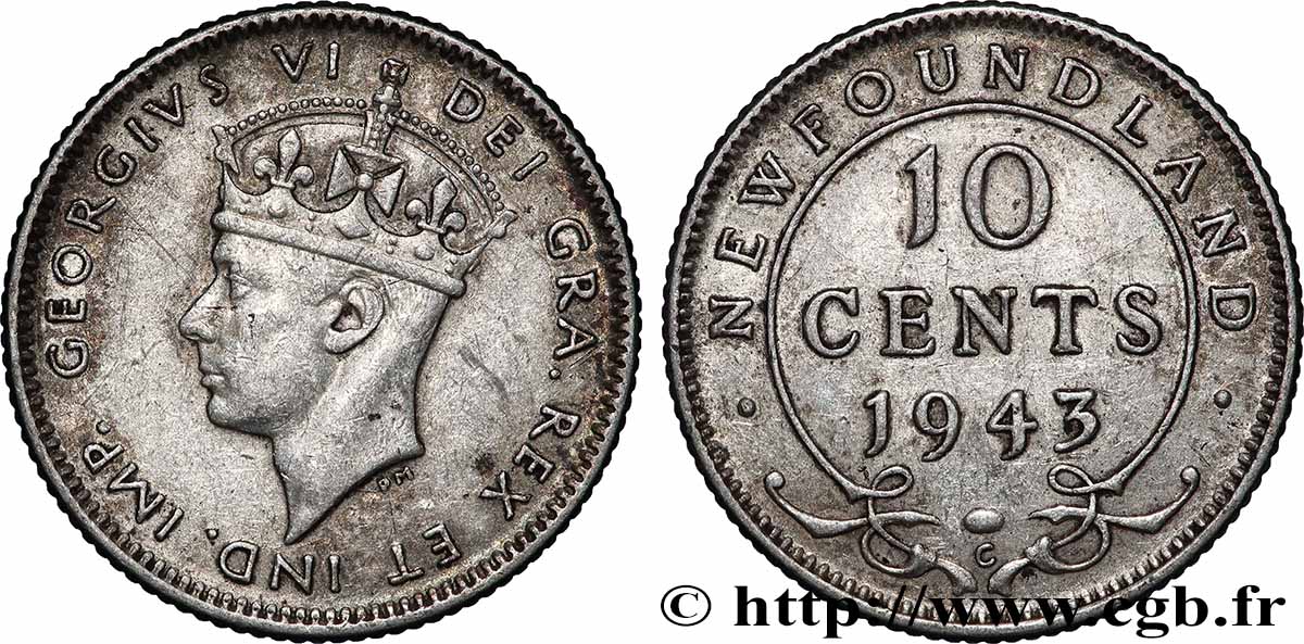 NEWFOUNDLAND 10 Cents Georges VI 1943 Ottawa AU