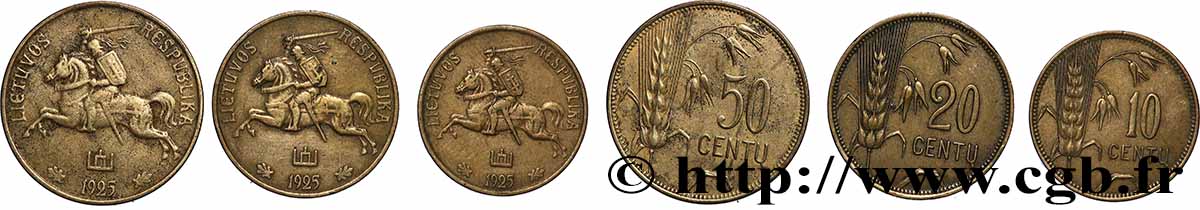 LITHUANIA Lot 10, 20 et 50 Centu chevalier Vitis 1925 XF