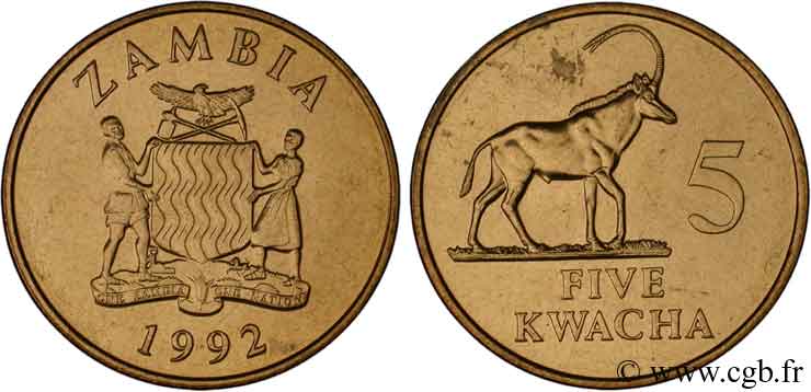 ZAMBIE 5 Kwacha emblème national / oryx 1992  SPL 
