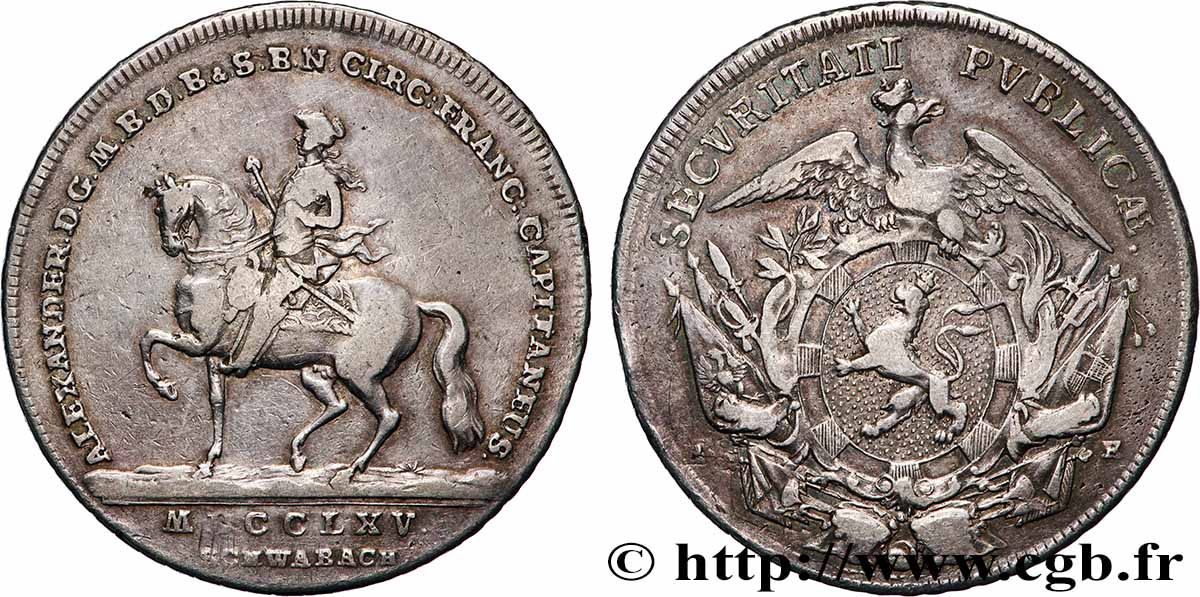ALLEMAGNE - BRANDEBOURG-ANSBACH - CHRISTIAN-FREDERIC-CHARLES-ALEXANDRE Thaler 1765 Schwabach TB+
