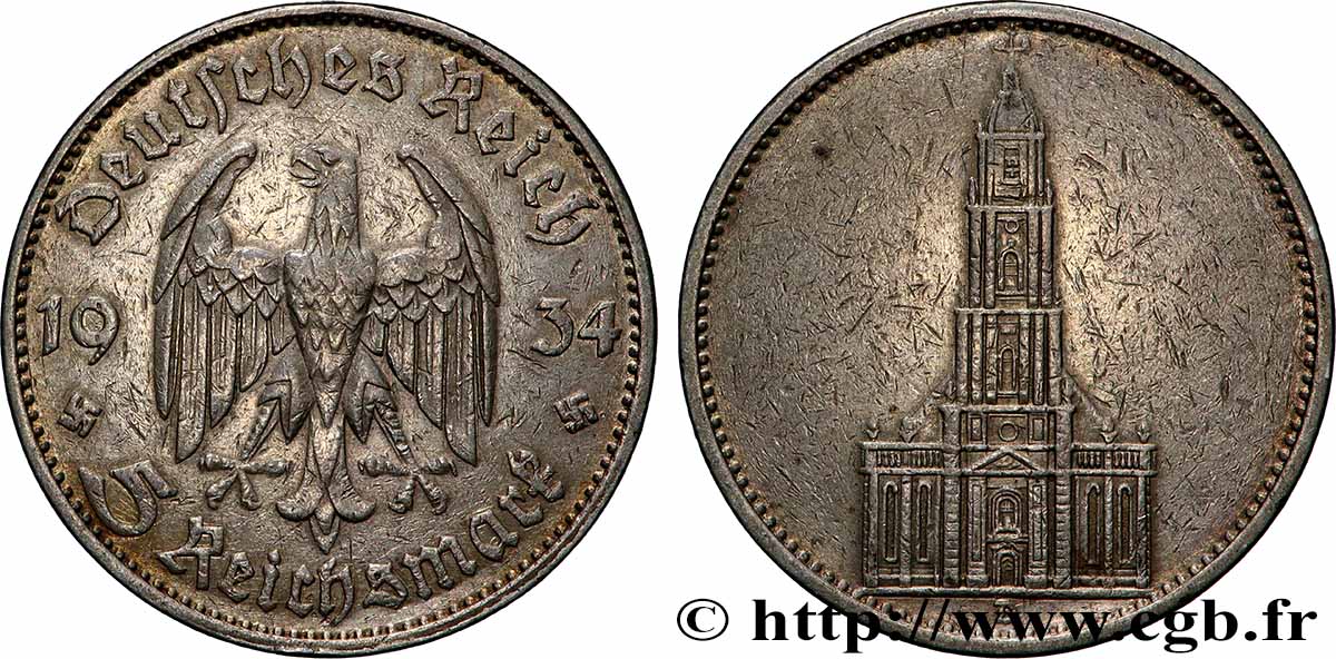 ALLEMAGNE 5 Reichsmark église de la garnison de Potsdam 1934 Munich TTB