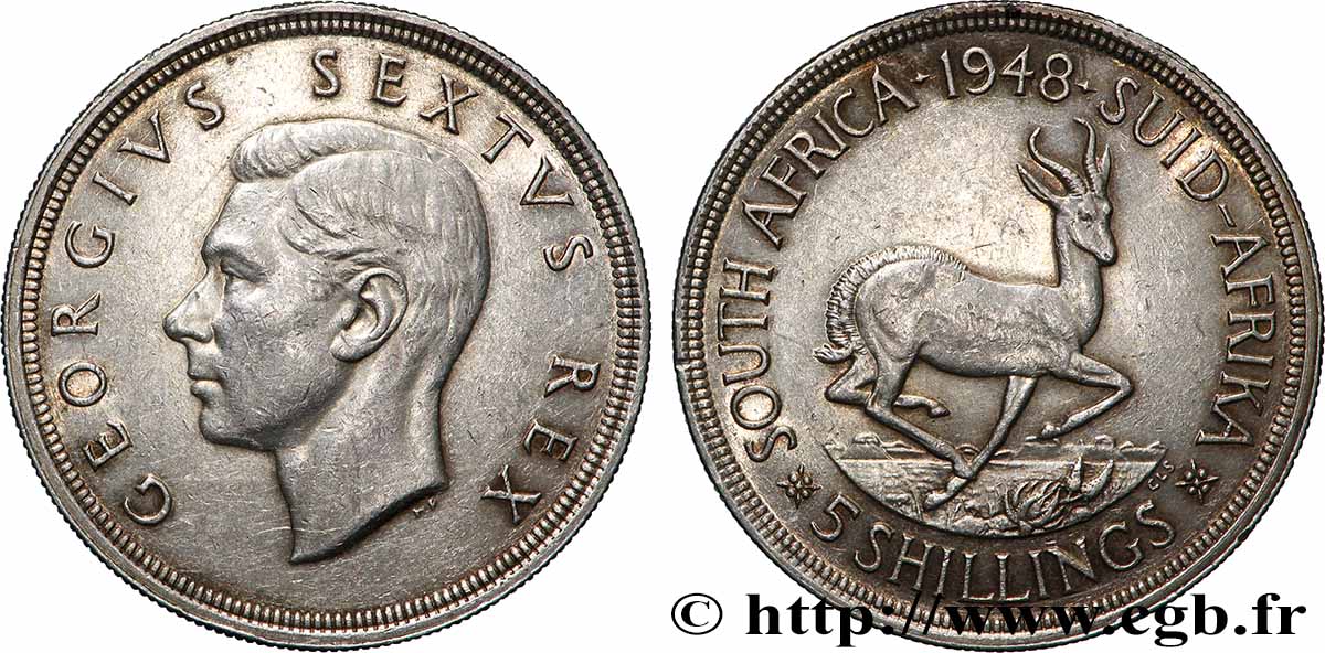 AFRIQUE DU SUD 5 Shillings Georges VI 1948 Pretoria TTB+