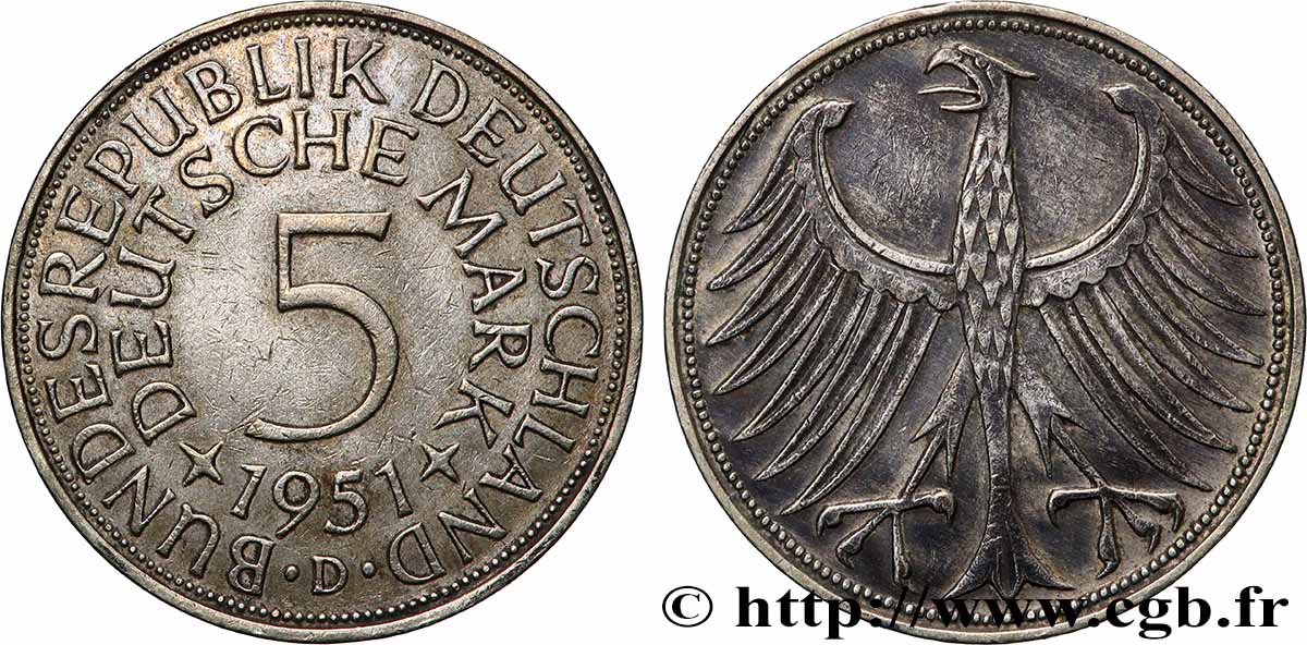 ALLEMAGNE 5 Mark aigle 1951 Munich TTB