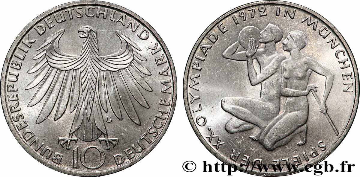 ALLEMAGNE 10 Mark XXe J.O. Munich : basket-ball et canoeing 1972 Karlsruhe SUP+