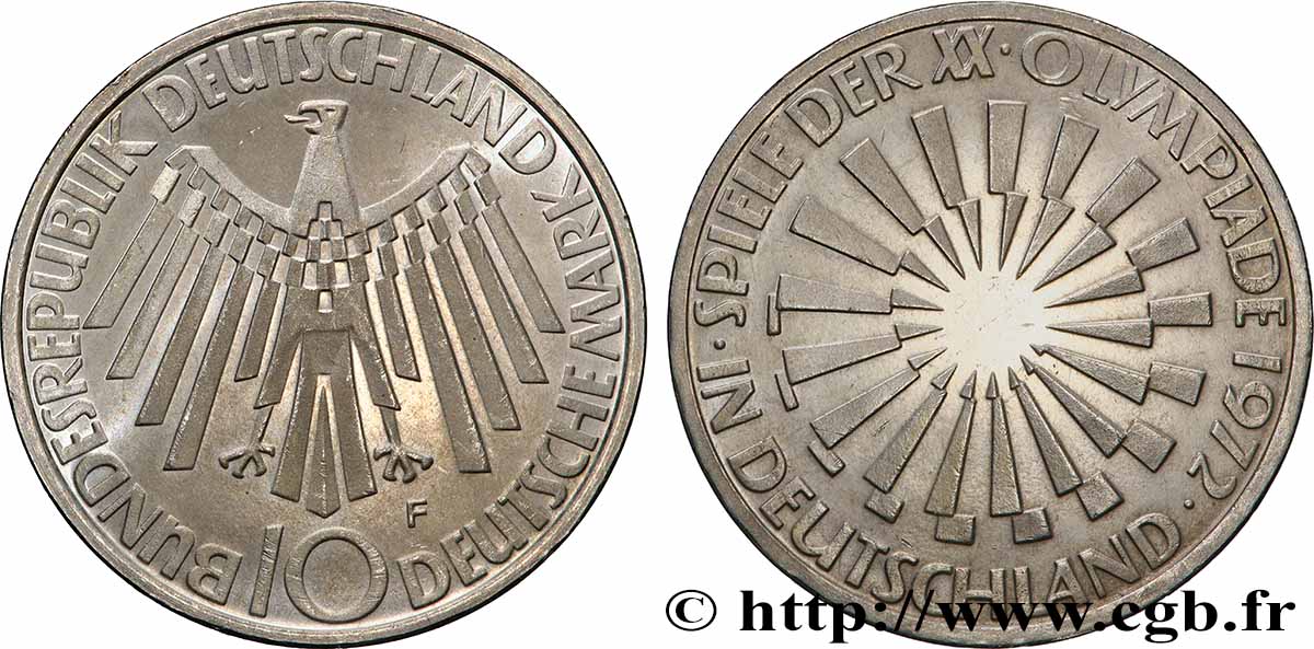 ALLEMAGNE 10 Mark Proof XXe J.O. Munich / aigle type “IN DEUTSCHLAND” 1972 Stuttgart SUP