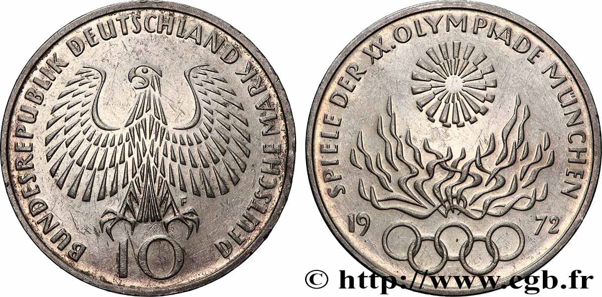 ALLEMAGNE 10 Mark Proof XXe J.O. Munich - Flamme olympique 1972 Stuttgart TTB