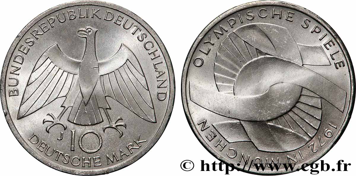 ALLEMAGNE 10 Mark XXe J.O. Munich - L’idéal Olympique 1972 Hambourg - J SUP+