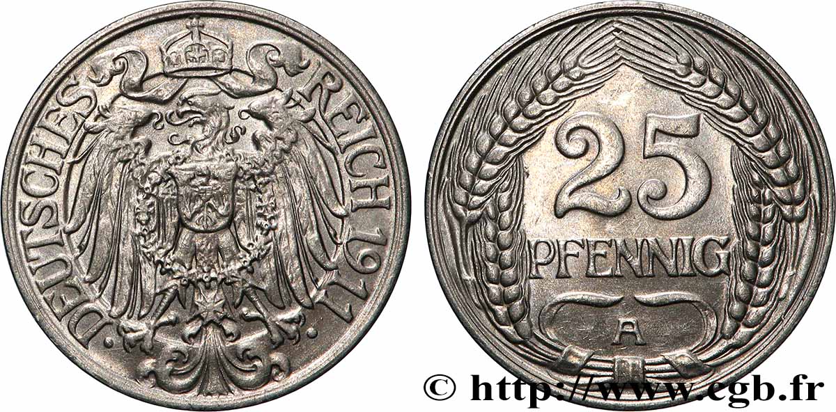 ALLEMAGNE 25 Pfennig Empire aigle impérial 1911 Berlin SUP